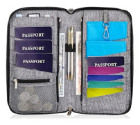 Premium Familj Rese Dokument Organiser Rymlig RFID Passhållare Plånbok (Stor, grå)