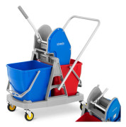 Golvtvättvagn med urvrider, platt mopppress, två hinkar 2 x 20 l