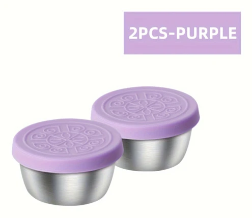 Såskoppar i rostfritt stål med lock – läckagesäkra dressingkoppar för matlåda 2pc-Purple