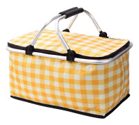 Isolerad picknickkorg, hopfällbar stor marknadskorg med lock, 2 robusta handtag, förvaring för picknick, take-away, shopping, resor – gul rutmönster