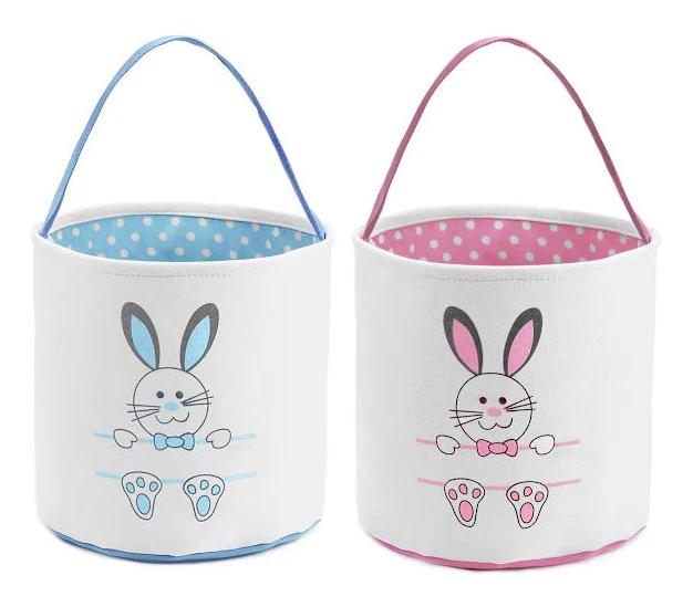 2-pack påskkaninkorgväskor för barn personliga äggjaktväskor söta kanintryckshinkar för påskägg godispresent (blå rosa)