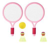Kids Tennis Racket Set Badminton Racket with Tennis and 2 Shuttlecocks for Kids Boy Girl Beach Game Outdoor Play Pink