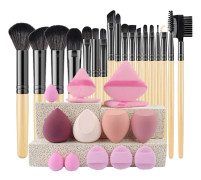 Makeupborstsats, 18-delarsvariation, mjuka syntetiska fibrer,18Wood-14PK