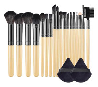 Makeupborstsats, 18-delarsvariation, mjuka syntetiska fibrer,18Wood-2puff