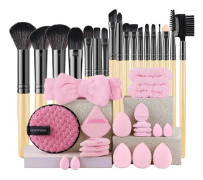 Makeupborstsats, 18-delarsvariation, mjuka syntetiska fibrer,18Wood-20PK