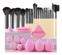 Makeupborstsats, 18-delarsvariation, mjuka syntetiska fibrer,18Wood-12PK