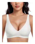 Sömlös BH med djup V-ringning – Trådlös Push Up T-shirt BH Bekväma Underkläder*Drömmande Vit*3XL Dreamy White 3XL