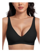 Sömlös BH med djup V-ringning – Trådlös Push Up T-shirt BH Bekväma Underkläder*Magic Black*M