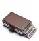 RFID Blocking Card Holder - Pop Up Wallet for 14 Cards - Leather and Aluminum Credit Card Case with Money Clip, Brown Brown