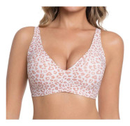 Sömlös BH med djup V-ringning – Trådlös Push Up T-shirt BH Bekväma Underkläder*Off-white leopardmönster*2XL Off-white leopard print 2XL