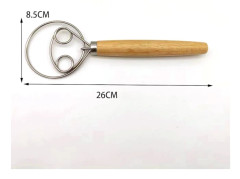 Degblandare med ring i rostfritt stål och ergonomiskt trähandtag för bröd utan knådning, pizzadeg och handbakning