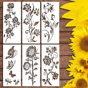 Large Floral Pattern Stencils for Garden Fence, Reusable Painting Stencils, 6 Pcs