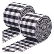 /EA/Vit och svart rutig jutesnöre julband (5 cm x 6 m) inslagningsband för jul