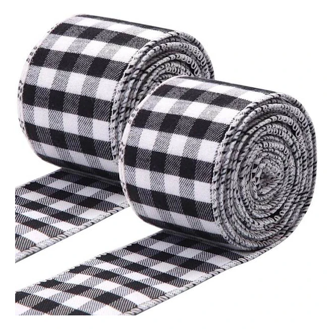/EA/Vit och svart rutig jutesnöre julband (5 cm x 6 m) inslagningsband för jul
