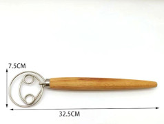 Degblandare med ring i rostfritt stål och ergonomiskt trähandtag för bröd utan knådning, pizzadeg och handbakning