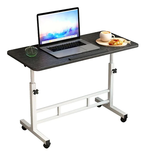 Mobilt ståskrivbord - Laptopbord för säng - Höj- och sänkbart - Lutningsbar skiva - Med hjul - 60x40 cm - Svart