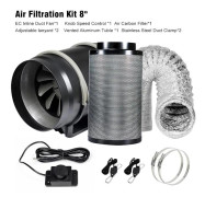 Luftfiltreringskit - 20 cm Växttält Ventilationsset - EC Kanalfläkt - Aktivt Kolfilter - Luktborttagning - Klar