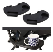 Set med 2 sidobord, telefonbricka och mugghållare, lätt att fästa, lämplig för loungestolar, campingstolar, fiskestolar och mycket mer