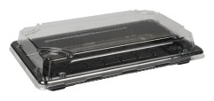 Sushibricka och lock, ABENA Cater-Line, 7, 22x13,5x4,8cm, svart, RPET, med transparent lock, rektangel...