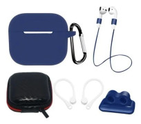 AirPods 3 silikonfodral-set + fodral/öronkrok/halsrem/armbandsfäste/karbinhake - blå