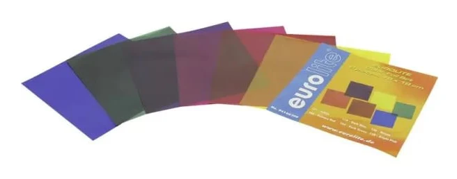Eurolite färgfolieark 6-pack röd, blå, grön, gul, lila, violett passande för (scen-/båstudrustning) PAR 36, PAR-56 (94100300)
