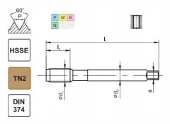 FANAR TAP M12x1 DIN-374B (6H) HSSE TIN 800X