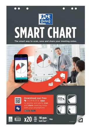 Oxford SmartChart - Flipover-papper - perfect bound - 650 x 980 mm - 20 ark - vitt - tydlig - 6 hål