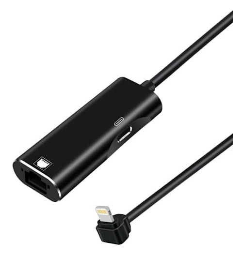 Kompatibel med Apple iPhones och iPads, trådbundet nätverk till RJ45 Ethernet-adapter för livestreaming, spel och laddning.