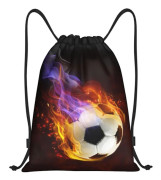 Pojkars dragskoväskor med eldfotboll, cool sportdragskoryggsäck för tonåringar pojkar flickor vuxna kvinnor män, svart dagsäck