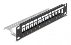 Delock - Kopplingspanel (tom) - with strain relief - rackmontering - svart - 1U - 10" - 12 portar