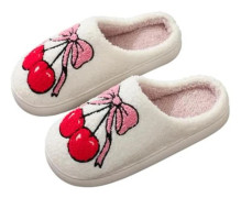Mjuka tofflor för kvinnor och män, varma och bekväma plyschtofflor med ludd, dämpning och slip-on-design, innetofflor för användning med Cherry Bow 8.5/9