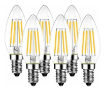 Set of 6 LED Pendant Lights, E14 Filament, 4W 470 Lumens Instead of 40 Watts, 6500K Cool White, Glowing, Glass, Non-Dimmable