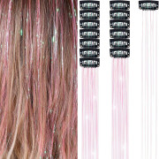 6 ST Clip in Hårglitterset 19,6 Tum Féhårstycke Glittrande Håraccessoarer Glitterhår rosa