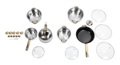 Köksredskap Set Rostfritt Stål Rostskyddad Non-stick Säker Kastrull Gryta Set för Hemkök Restaurang Gold Handle with Kettle L