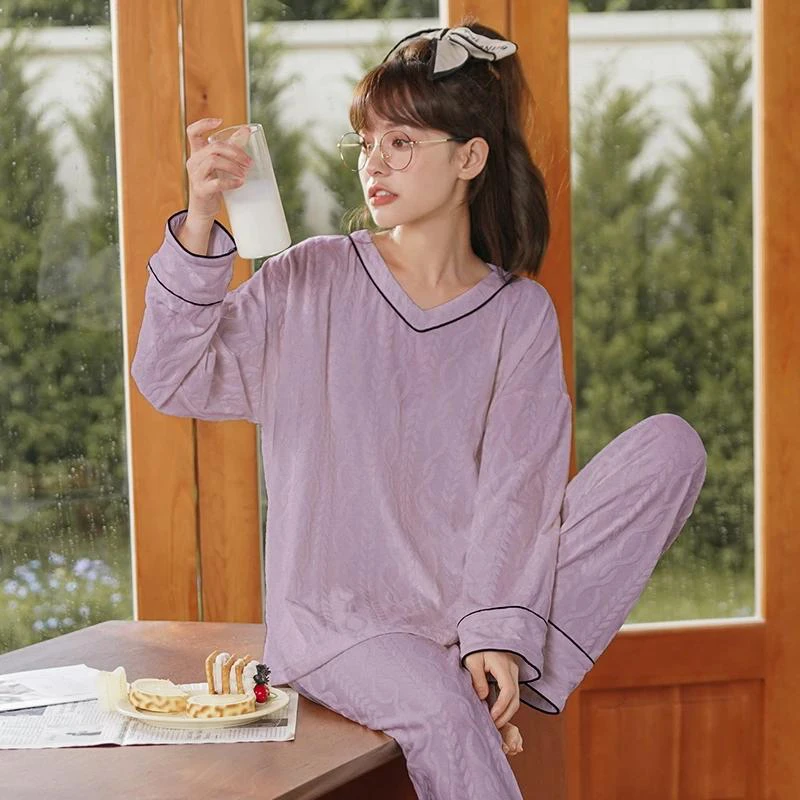 Söta Kanin Pyjamas Dam Söt Kawaii Långärmad Långbyxor Sjalkrage Höst Vinter Pyjamas Dam Sovkläder Flickor Pijamas 2XL