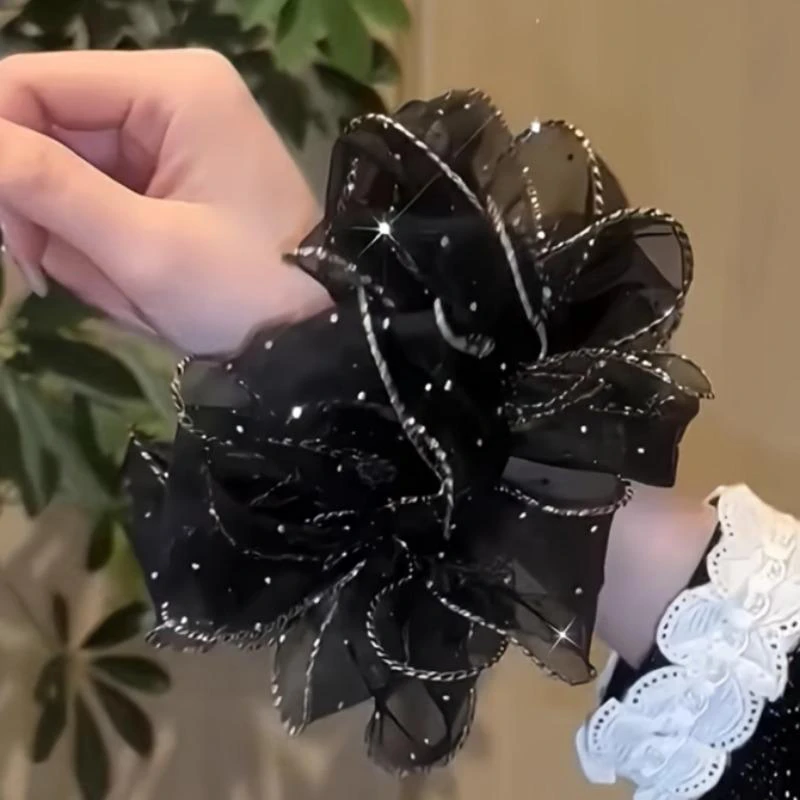 Elegant Böhmisk Svart Blommig Hårring med Glittrande Utsmyckningar - Perfekt för Födelsedagar och Speciella Tillfällen, Festlig Accessoar svart