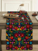 1 st festlig linnetablett, färgglad mexikansk festivaldesign bordsduk, lämplig för hemmet, matsal och restaurang, 13 X72 /33cm*183cm 33*120cm flerfärgad