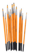 12 st akrylfärgborstar utjämning av nylon trähandtag metallhylsa Ofta använt konstnärsfärgborstar för hantverkskonst Orange handtag rund spets