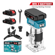 Träfräs - Handöverfräs - Batteridriven - Borstlös Motor - 6/6,35/8 mm Spännhylsa - Fräsning/Gravering/Kapning - 2 Batterier - Orange