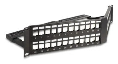 Delock - Patch-panel - vinklad, med dragavlastning - kan monteras i skåp - svart, RAL 9005 - 2U - 19" - 48 portar
