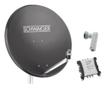 SCHWAIGER SAT-anlägg 80 cm 6 deltagare Quattro-LNB (utan switch) antracit med multiswitch 5/6