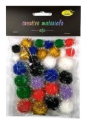 Färgade glitterpom poms 15–25 mm 30 st