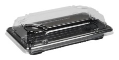 Sushibricka och lock, ABENA Cater-Line, 1, 16x9x4,5cm, svart, RPET, med transparent lock, rektangulär...