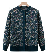 Mamma bär trendig tröjjacka ny stil mormor bär blommig stickad kofta medelålders damer high-end koftatopp 5XL grön