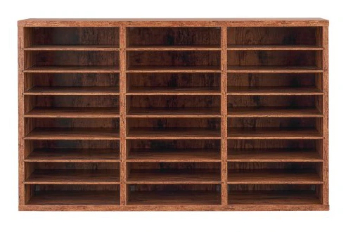 Litteraturorganisatör, 24 fack, 80x29,7x49 cm, brun, förvaringshylla i spånskiva