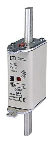 Säkring NH1 35A gG 500V AC brytförmåga 120kA IEC 60269-1/2 med statusindikator (3 st)