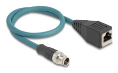 Delock - Nätverksadapterkabel - 8 pin M12-X (hane) till RJ-45 (hona) - 50 cm - 6.2 mm - S/FTP - CAT 6a - svart