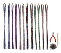 Hårglitter Kit med Verktyg 12st Glittrande Färgglada Hårförlängningar Färgglad Glänsande Hårstyling Dekoration Verktyg för Fest