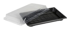 Sushibricka och lock, ABENA Cater-Line, 9, 24x15x4,5cm, svart, RPET, med transparent lock, rektangulär... - (6 st.)