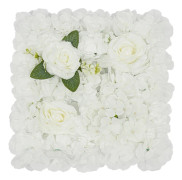 Konstgjord blomvägg - Panelset 12 st - 3D Hortensia & Ros - Sidenblommor - Inomhus - Brudshower & Heminredning - Vit + Grön
